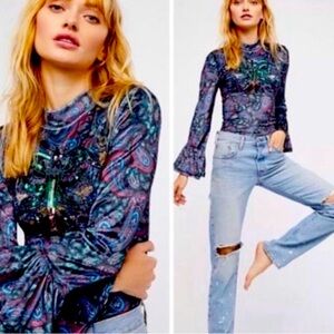NEW Free People L’Amour paisley velvet top